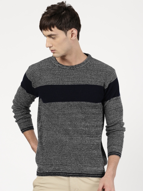 

ether Men Navy Blue & Grey Solid Pullover