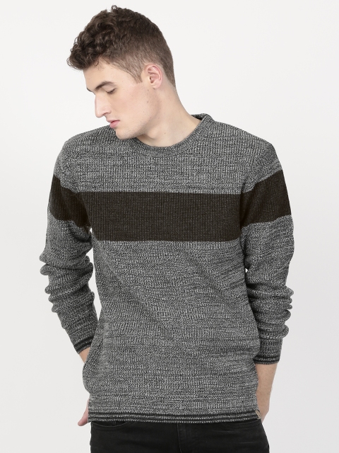 

ether Men Charcoal Grey & Black Solid Pullover