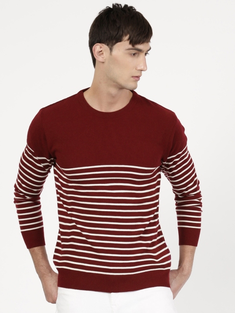 

ether Men Maroon & White Striped Pullover