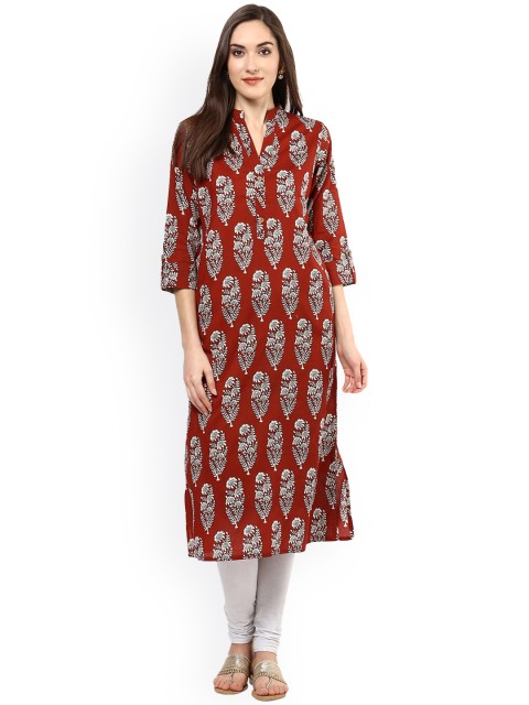 

Jaipur Kurti Women Rust Brown & White Printed Straight Kurta