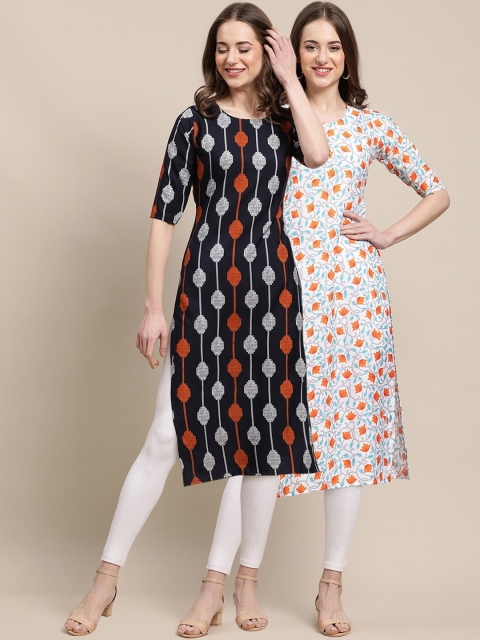 

KALINI Women Pack of 2 Black & White Ethnic Motifs Printed Crepe Kurta