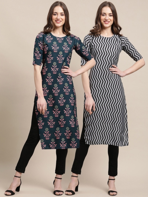 

KALINI Women Blue & Grey Pack Of 2 Geometric Printed Crepe Kurta