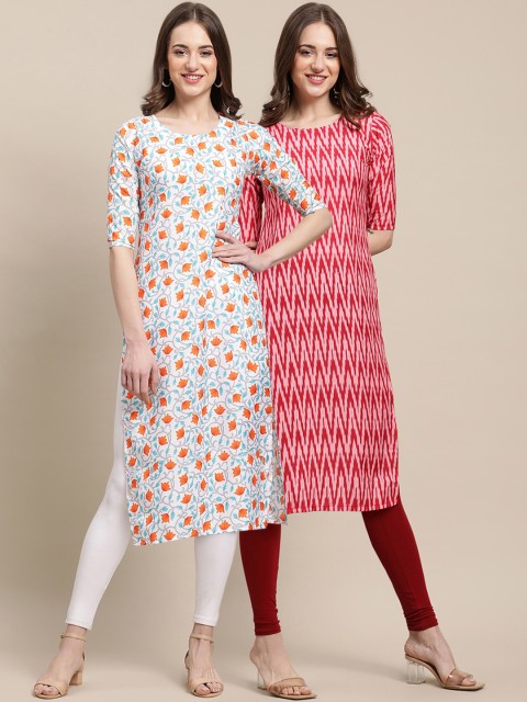 

KALINI Pack Of 2 Women White & Red Printed Crepe Kurta