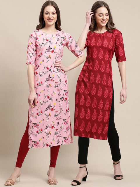 

KALINI Women Multicoloured Ethnic Motifs Printed Block Print Handloom Crepe Kurta, Multi