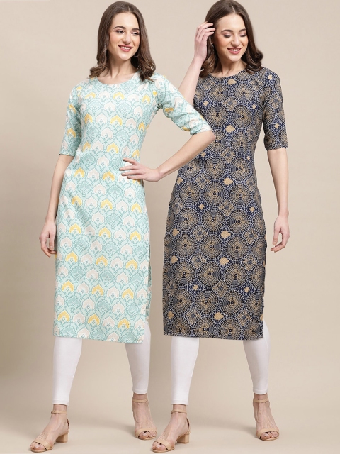 

KALINI Women Multicoloured Floral Printed Block Print Handloom Crepe Kurta, Multi