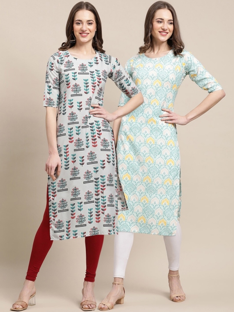 

KALINI Women Multicoloured Printed Keyhole Neck Block Print Handloom Crepe Kurta, Multi