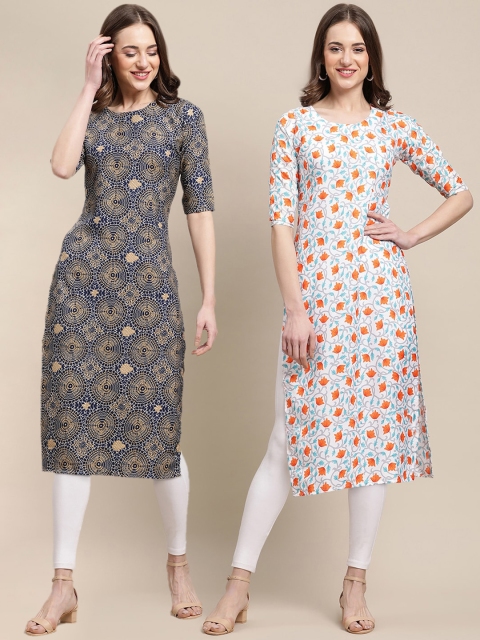 

KALINI Women Multicoloured Geometric Printed Block Print Handloom Crepe Kurta, Multi