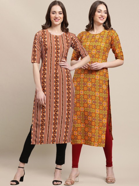 

KALINI Women Pack of 2 Block Print Handloom Crepe Kurta, Peach