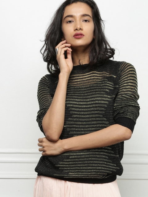 

all about you Women Black Gold-Toned Self Design Pullover