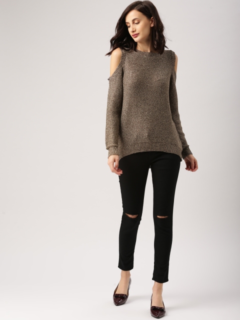 

all about you from Deepika Padukone Brown Cold-Shoulder Self-Design Sweater