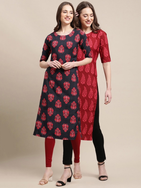 

KALINI Women Black & Red Pack Of 2 Geometric Printed Crepe Kurta
