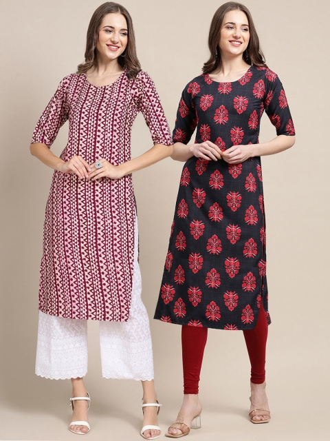 

KALINI Women Black & Pink Pack Of 2 Geometric Printed Crepe Kurta
