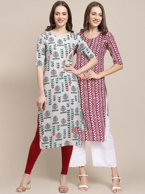 

KALINI Women Pack of 2 Printed Crepe Kurta, Beige