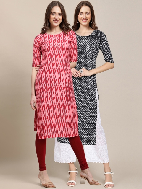 

KALINI Women Pack of 2 Red & Black Printed Crepe Kurta