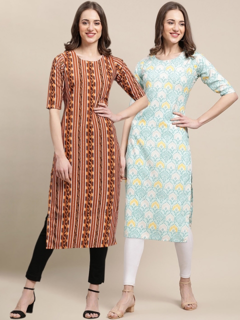 

KALINI Women Pack of 2 Crepe Kurta, Brown