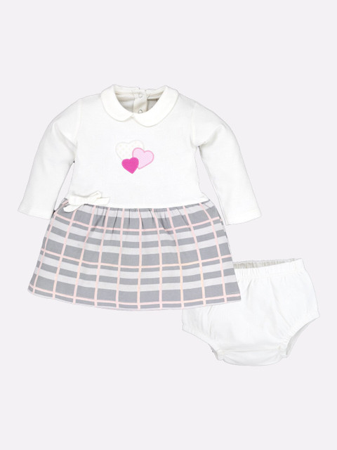 

BABY GO Girls White & Grey Checked Peter Pan Collar A-Line Dress