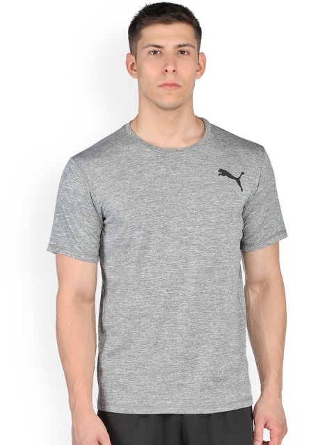 

PUMA Men Grey Solid Round Neck Slim Fit T-shirt
