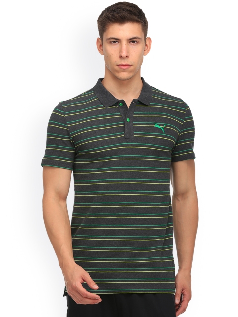 

PUMA Men Grey Striped Regular Fit Polo T-shirt