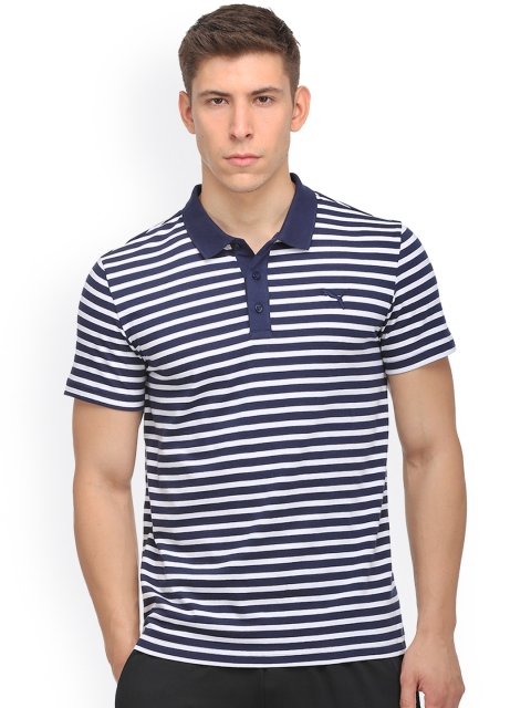 

PUMA Men Navy & White Striped Polo Collar Slim Fit T-shirt, Navy blue