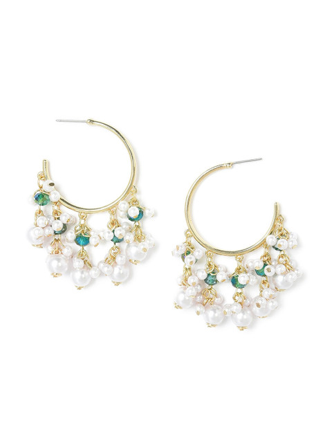 

W Gold-Toned & Green Circular Half Hoop Earrings
