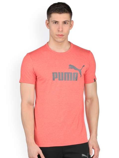 

PUMA Men Coral Red Printed Round Neck Slim Fit ESS No.1 Heather Tee T-shirt