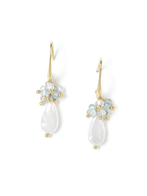 

W White & Blue Gold-Plated Teardrop Shaped Drop Earrings
