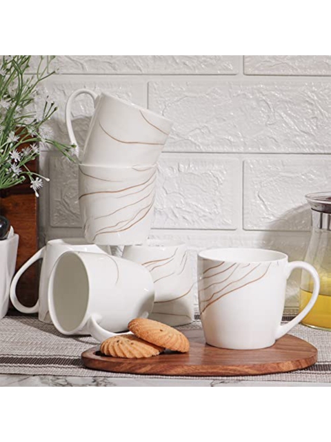 

Femora White & Gold-Toned Printed Set Of 6 China Glossy Cups Set