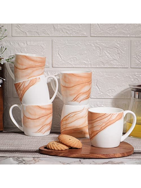 

Femora Set Of 6 White & Brown Printed Bone China Glossy Cups