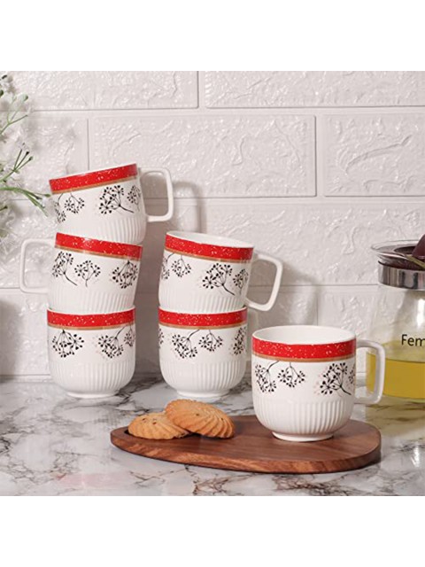 

Femora White & Red Printed Bone China Glossy Cups Set of Cups and Mugs