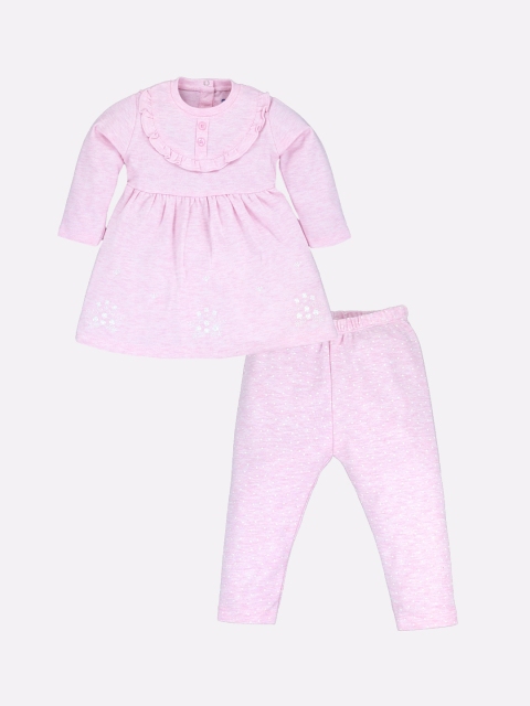 

BABY GO Girls Pink Printed Pure Cotton T-shirt with Leggings