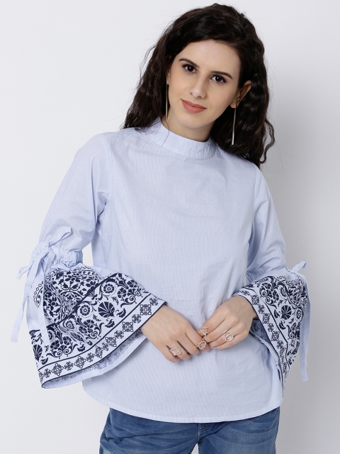 

Tokyo Talkies Women Blue Striped Top