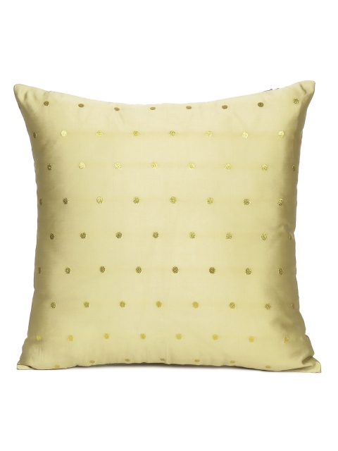 

OUSSUM Gold Ethnic Motifs Silk Square Cushion Covers With Zipper