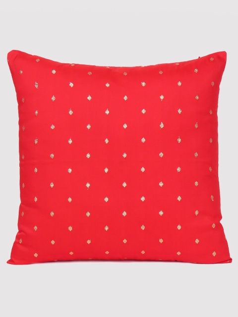 

OUSSUM Red & Gold-Toned Ethnic Motifs Square Cushion Covers