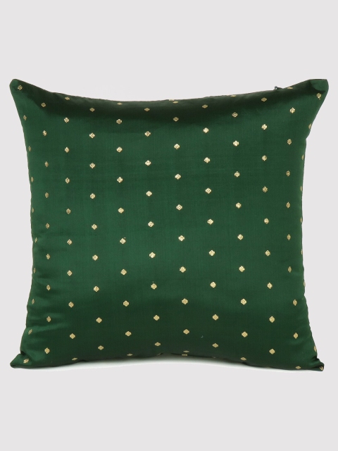 

OUSSUM Green & Gold Art Silk Square Cushion Cover