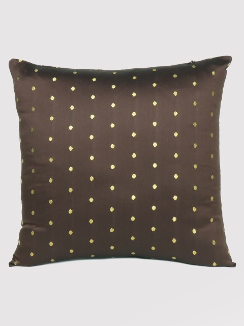 

OUSSUM Coffee Brown & Gold Art Silk Square Cushion Cover