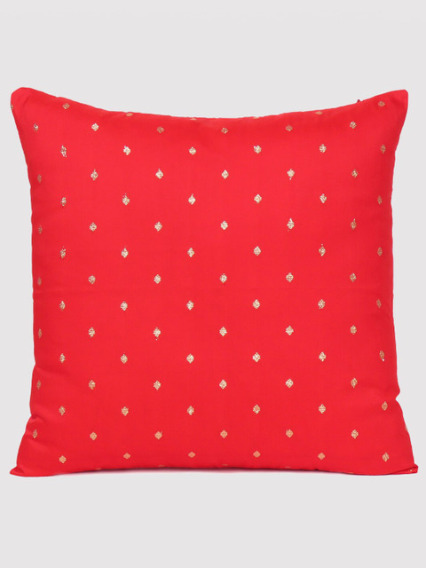 

OUSSUM Red & Gold Printed Square Cushion Covers With Zipper