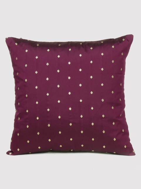 

OUSSUM Dark Wine & Gold-Toned Printed Square Cushion Covers, Maroon