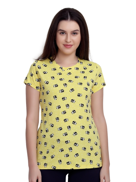 

MAYSIXTY Women Yellow Printed Slim Fit T-shirt