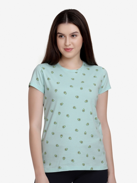

MAYSIXTY Women Blue Printed Slim Fit T-shirt
