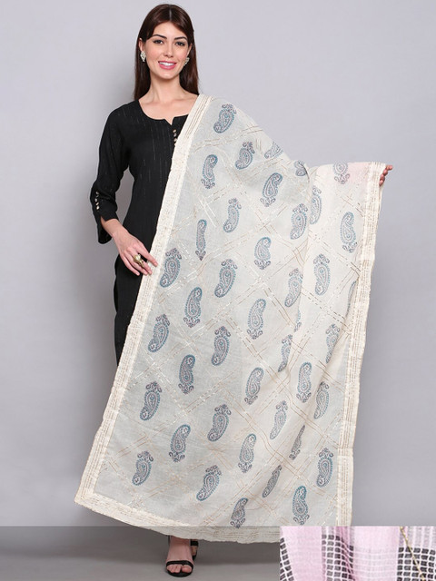 

Miaz Lifestyle Pack Of 2 Off White & Pink Paisley Printed Dupattas