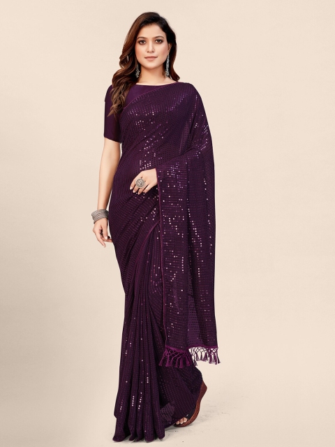 

Granthva Fab Purple Embellished Sequinned Pure Georgette Saree