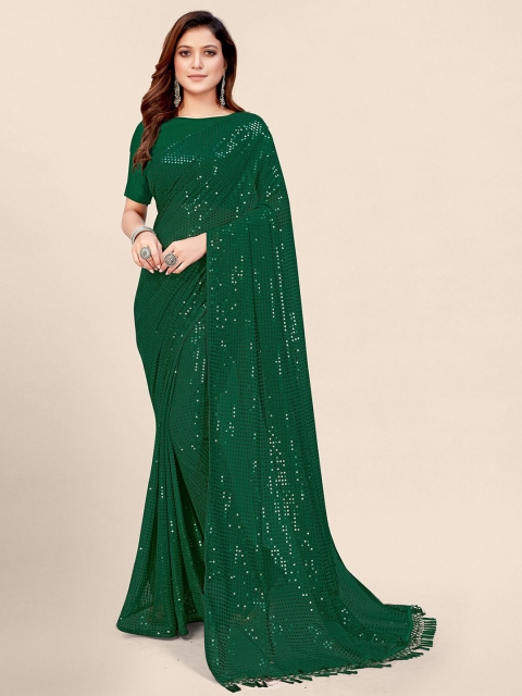 

Granthva Fab Green Embellished Sequinned Pure Georgette Saree