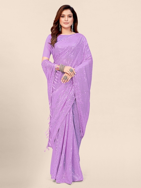 

Granthva Fab Purple Embellished Sequinned Pure Georgette Saree