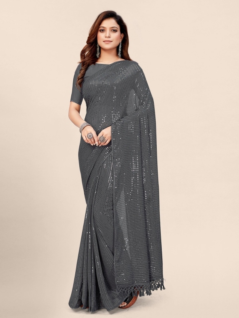 

Granthva Fab Grey Embellished Sequinned Pure Georgette Saree