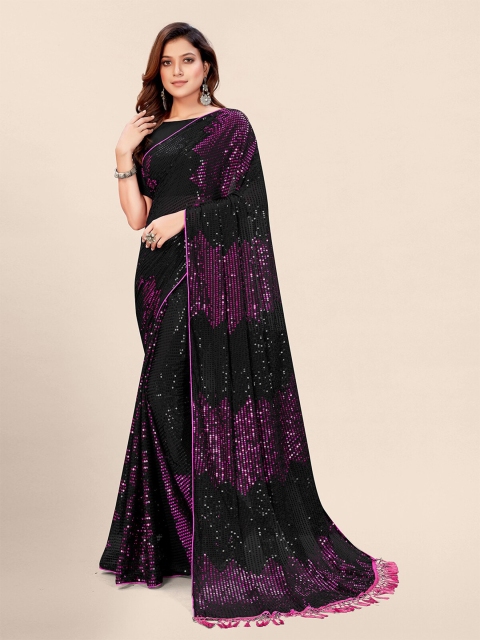 

Granthva Fab Black Embellished Sequinned Pure Georgette Saree