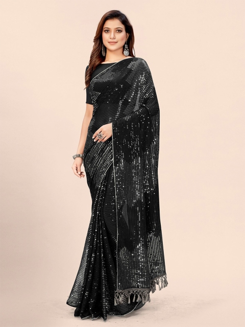 

Granthva Fab Black Embellished Sequinned Pure Georgette Saree