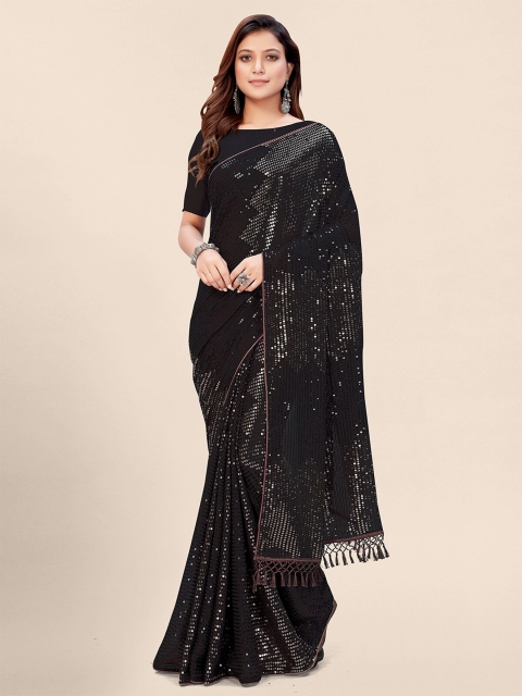 

Granthva Fab Black Embellished Sequinned Pure Georgette Saree