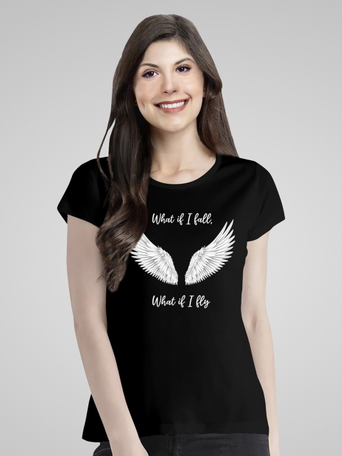 

Pootlu Women Black & White Printed Pure Cotton T-shirt