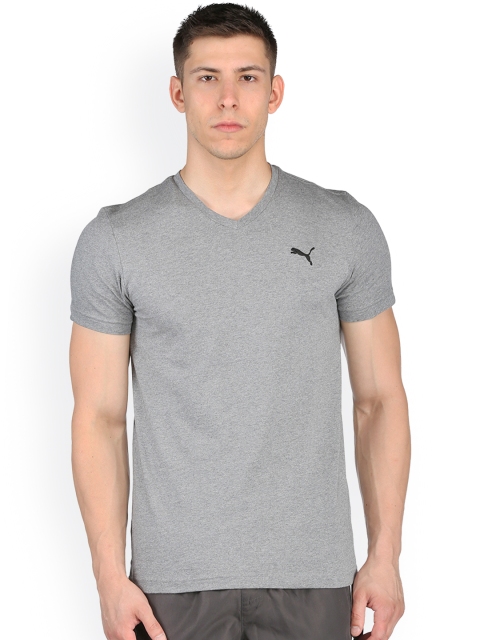 

PUMA Men Grey Solid V-Neck Slim Fit T-shirt