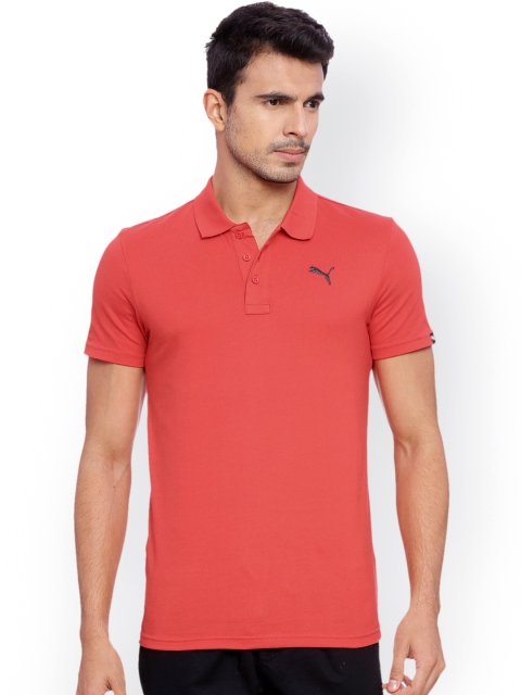 

Puma Men Coral Pink Solid Polo Collar T-shirt